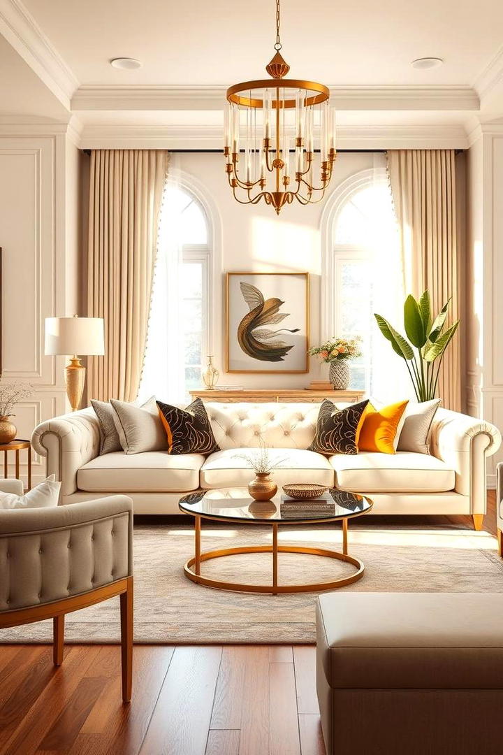 Elegant Cream Sofa and Gold Accents - 30 Cream and Gold Living Room Ideas