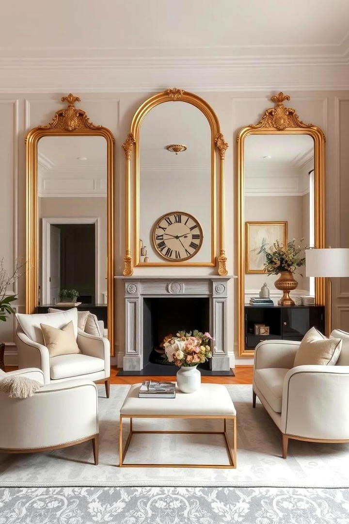 Elegant Cream and Gold Mirrors - 30 Cream and Gold Living Room Ideas