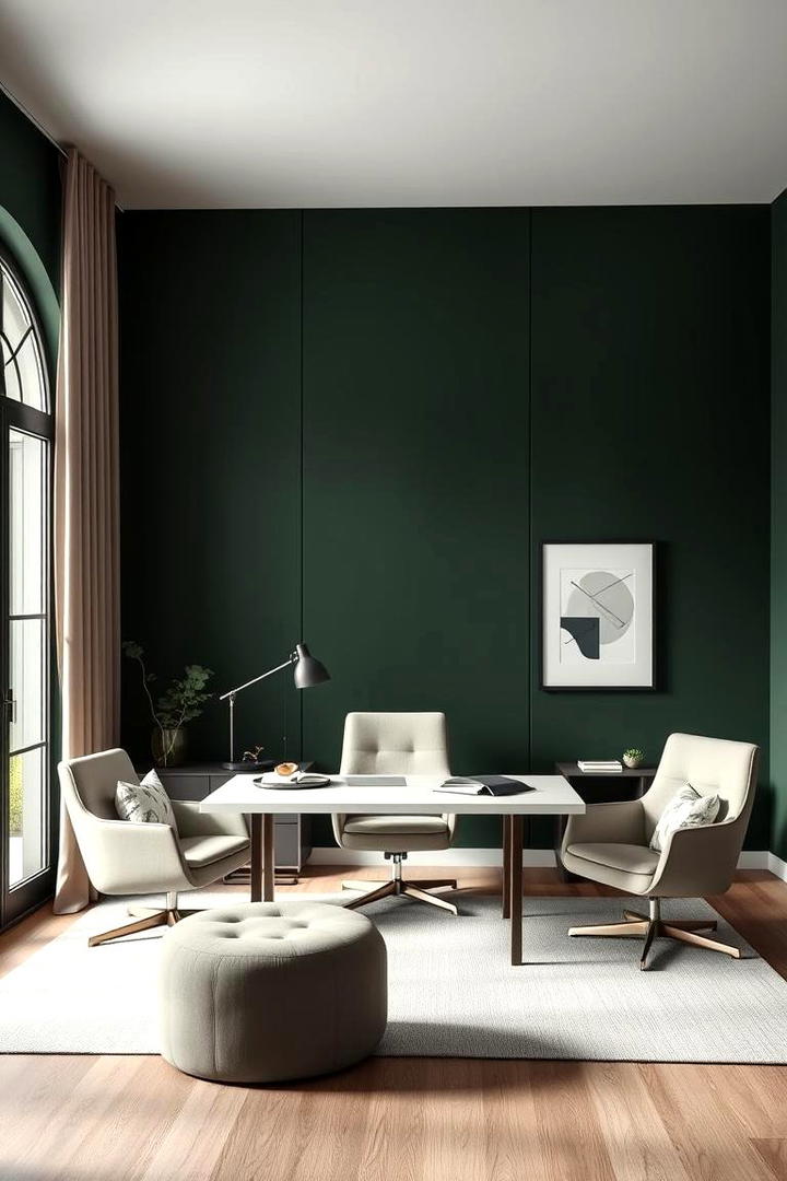 Elegant Dark Green Accent Wall - 30 Dark Green Home Office Ideas