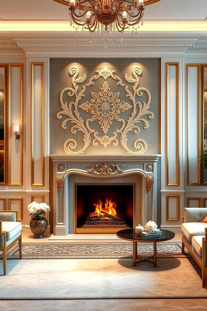 Elegant Gold Detailing - 30 Fireplace Paint Ideas