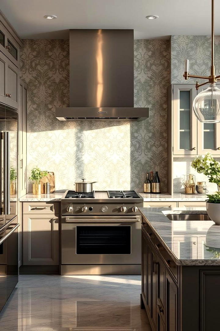 Elegant Metallic Finishes - 30 Kitchen Wallpaper Ideas