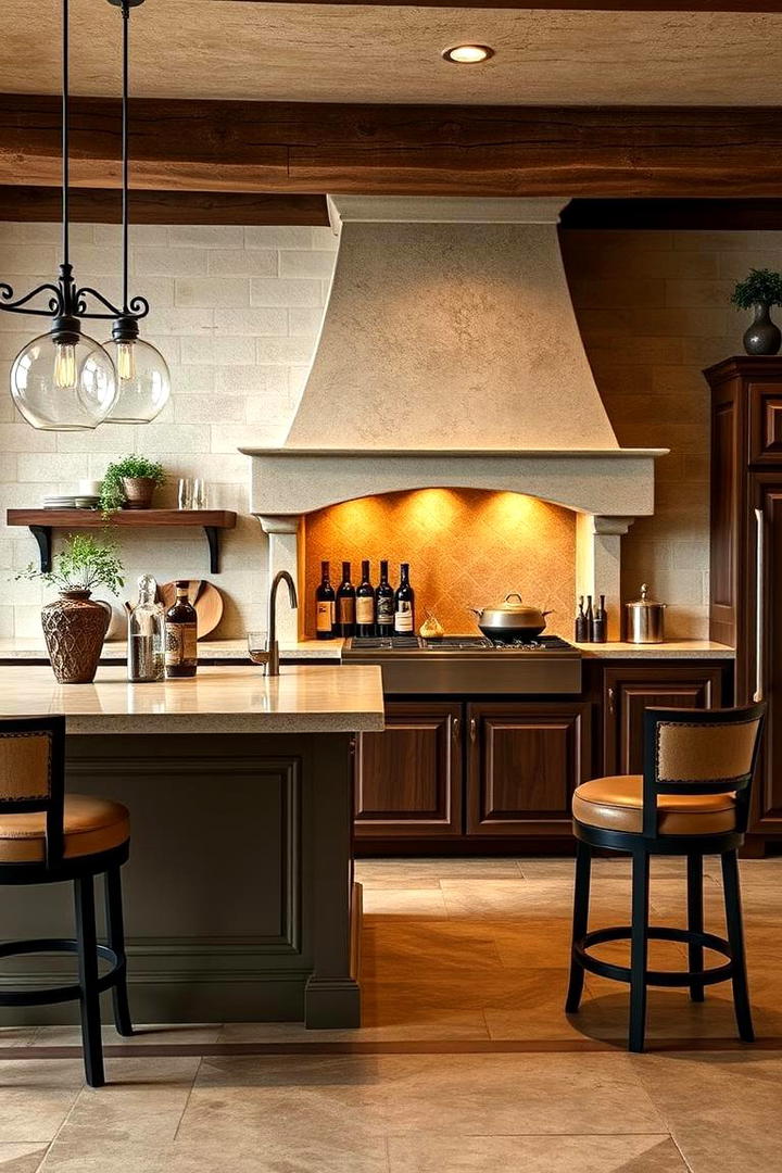 Elegant Mixing Bar Setup - 30 Tuscan Kitchen Design Ideas