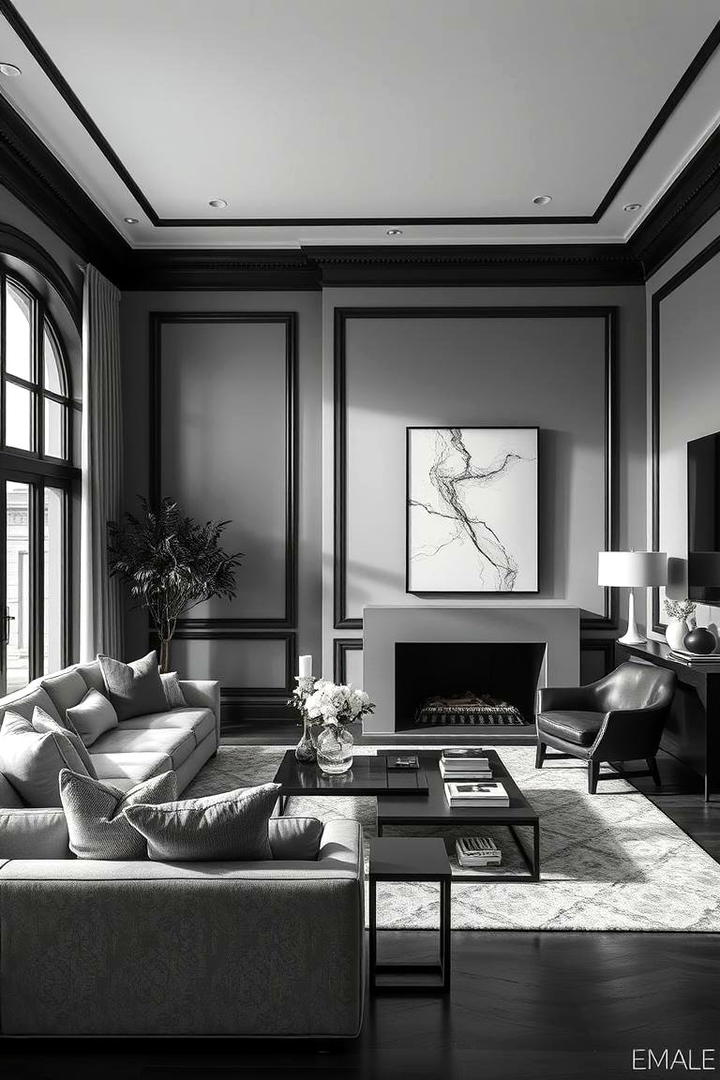 Elegant Monochrome - 30 living room grey walls black trim