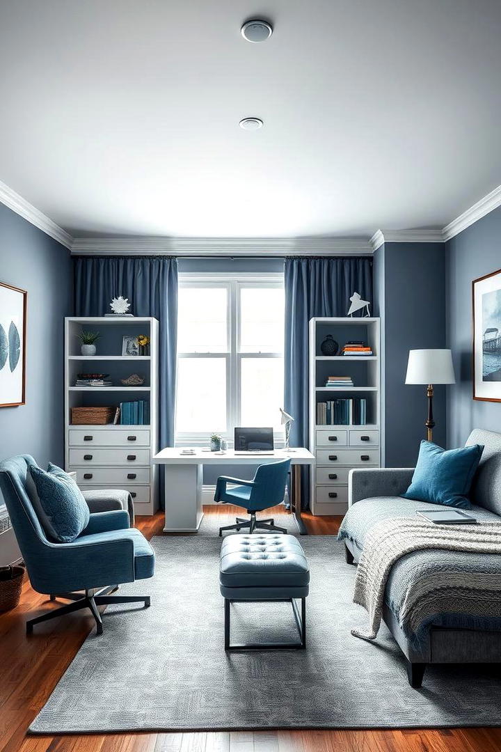 Elegant Office Bedroom Combo - 30 Blue and Grey Bedroom Ideas