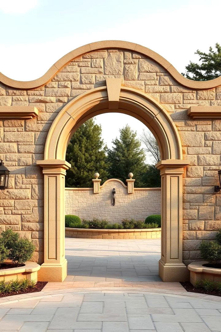 Elegant Stone Arch Wall - 30 Stone Wall Ideas