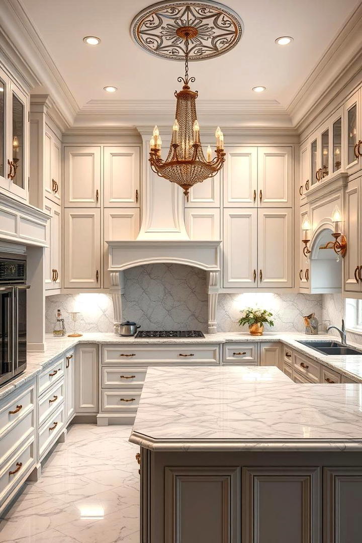 Elegant U Shaped Kitchen with Marble Countertops - 30 U Shaped Kitchen Ideas