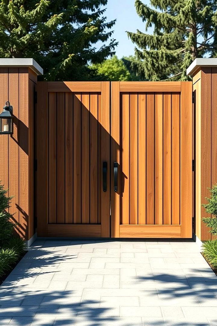 Elegant Vertical Wood Slats - 30 Driveway Gate Ideas