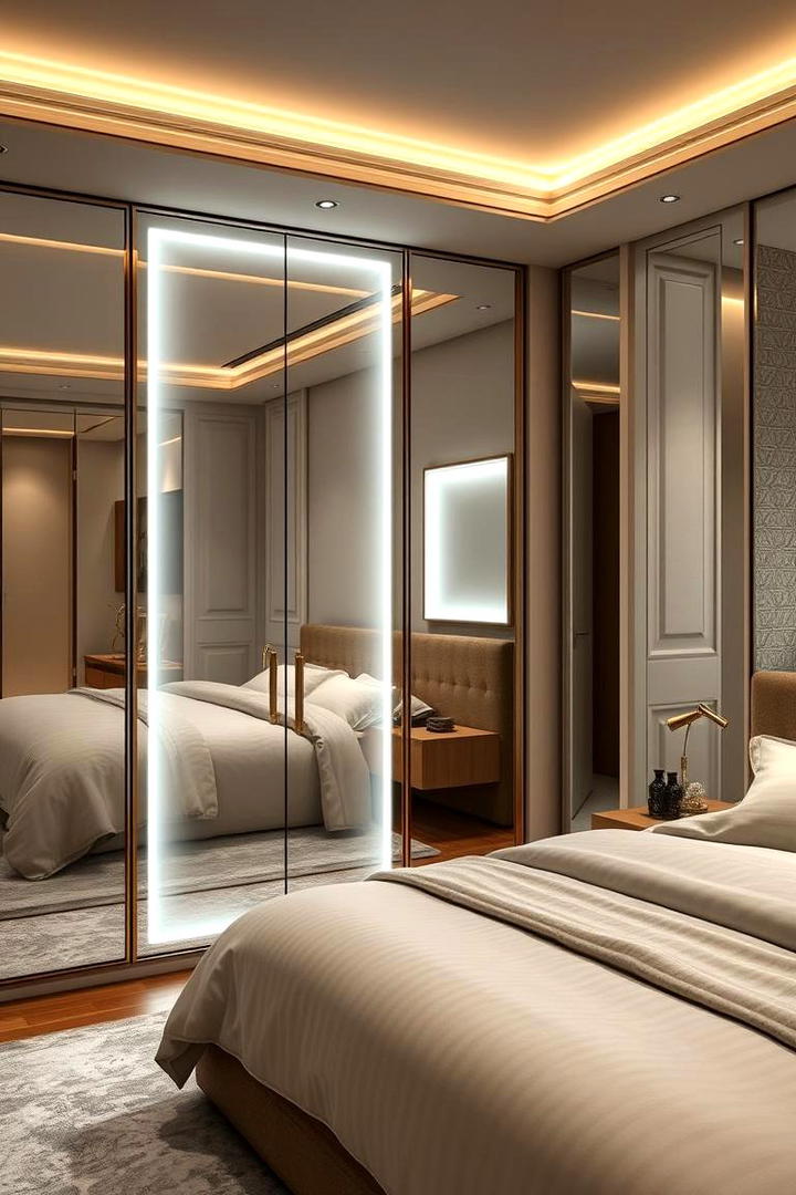 Elegant Wardrobe with Lighting - 30 Built-in Wardrobe Ideas Around a Bed