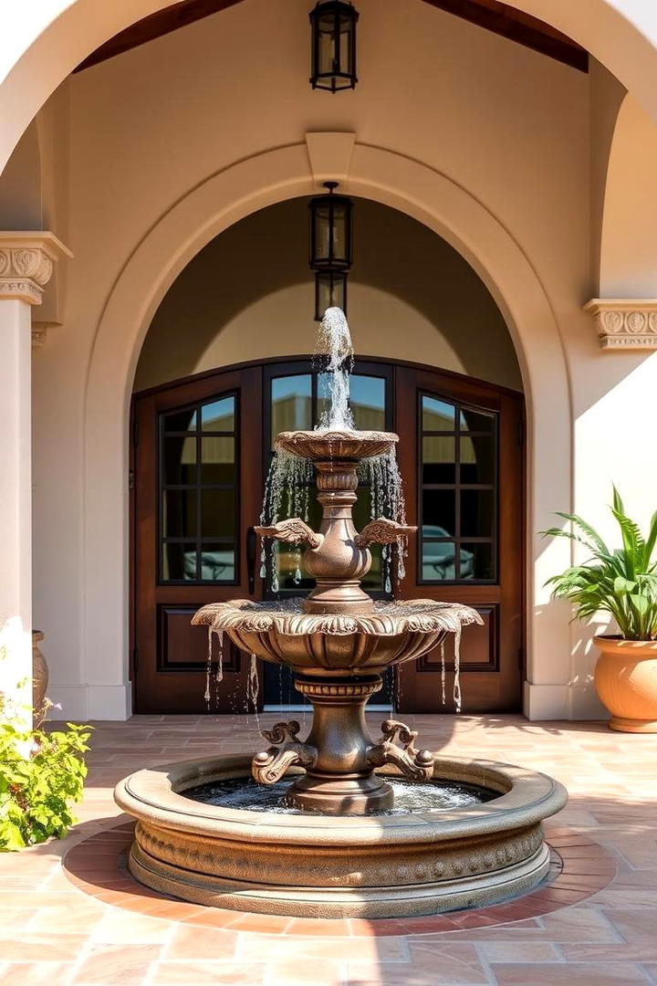 Enchanting Fountain Centerpiece - 30 spanish style front porch ideas