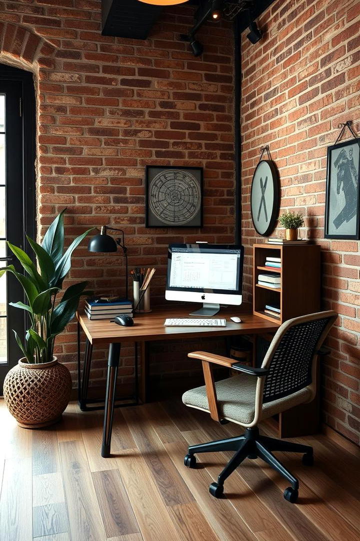 Exposed Brick Accents - 30 Rustic Home Office Ideas