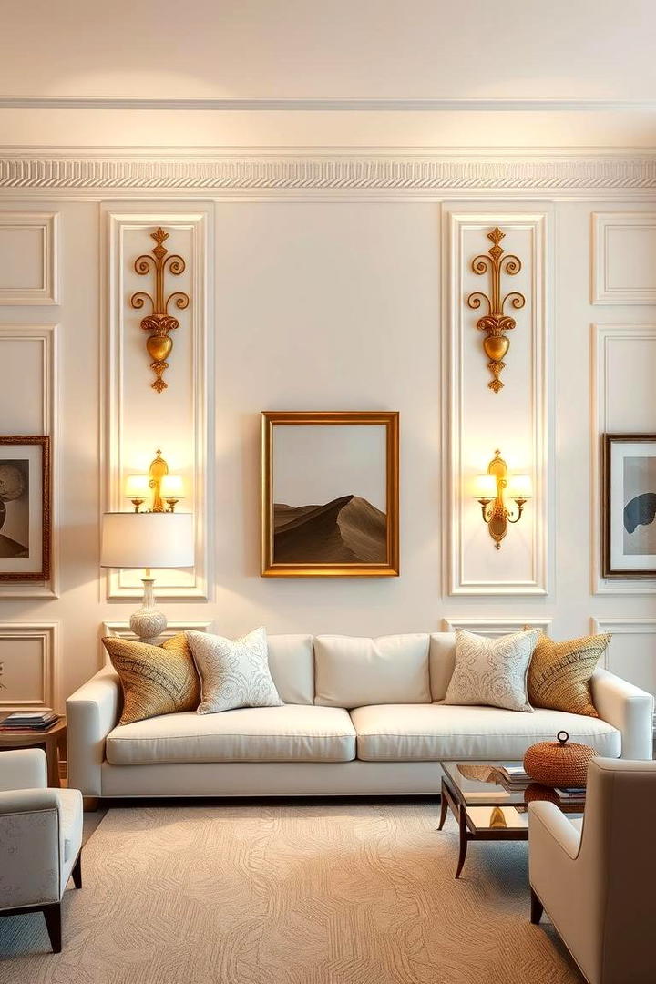 Exquisite Cream and Gold Wall Sconces - 30 Cream and Gold Living Room Ideas