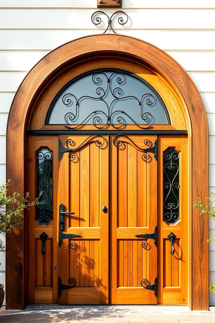 Farmhouse Door with Wrought Iron Details - 30 Farmhouse Front Door Ideas