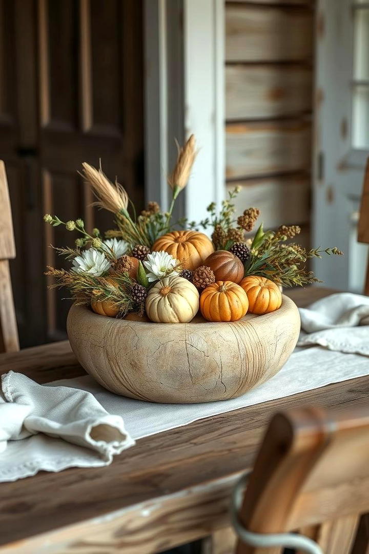 Farmhouse Style Dough Bowl Arrangement - 30 Dough Bowl Decor Ideas