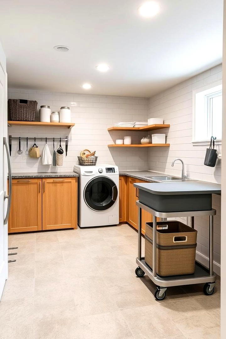 Flexible Space with Mobile Workstations - 30 basement laundry room ideas