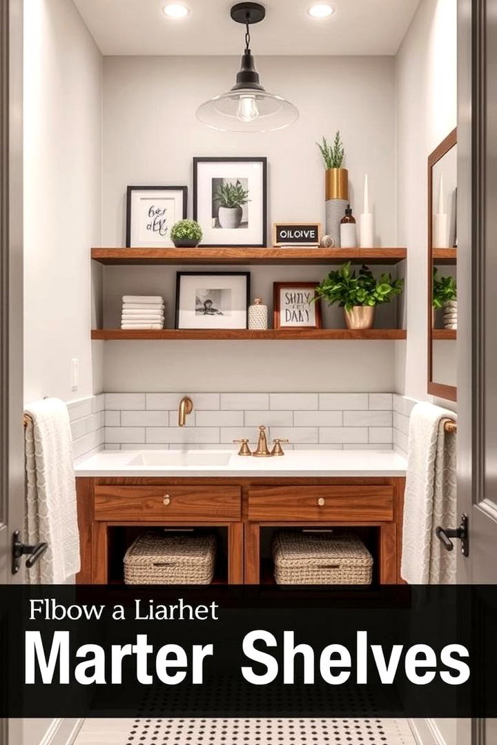 Floating Shelves Display - 30 Small Master Bathroom Ideas