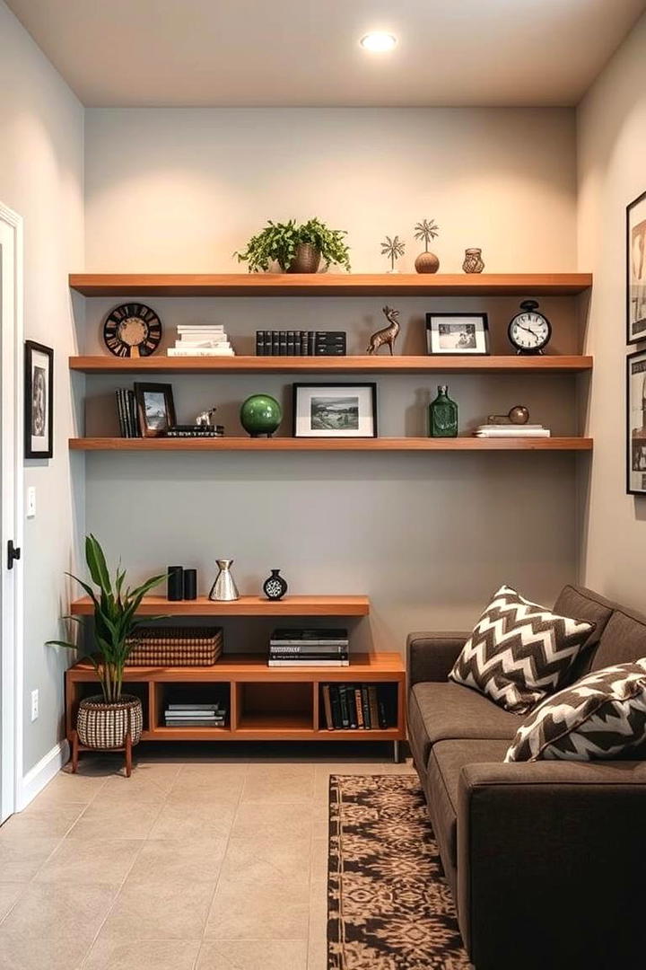 Floating Shelves Display - 30 Basement Furniture Ideas