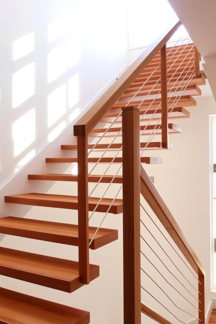 Floating Wood Railing Design - 30 Wood Stair Railing Ideas