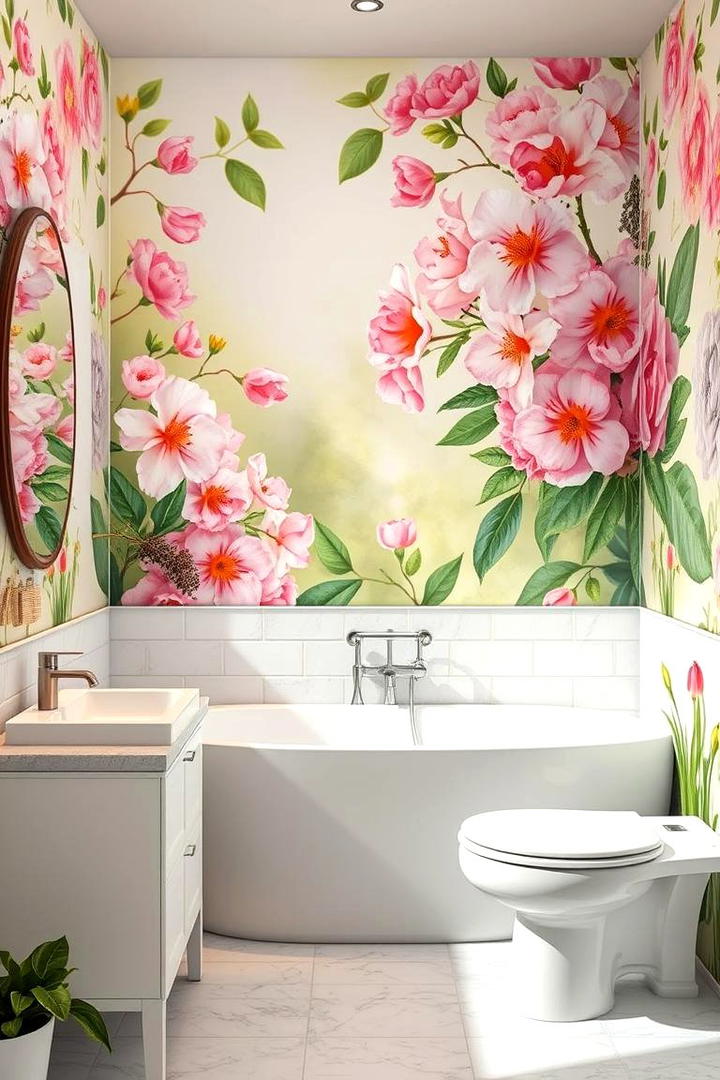 Floral Garden Retreat - 30 Bathroom Mural Ideas