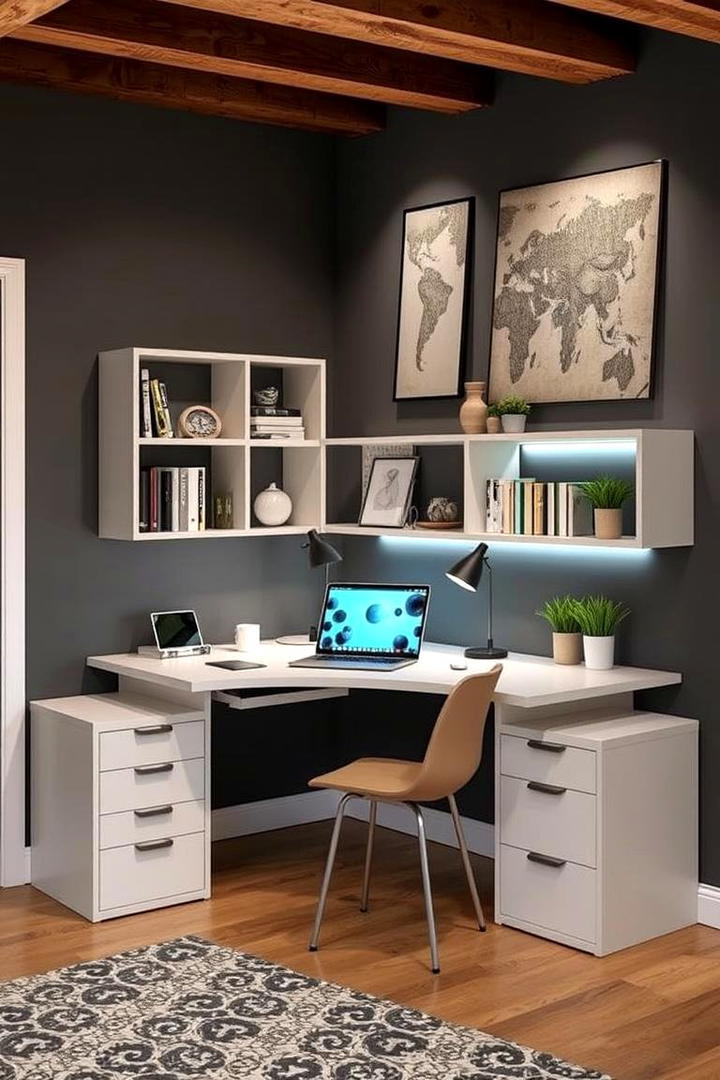 Fold Out Desk for Basement Workspaces - 30 Basement Furniture Ideas