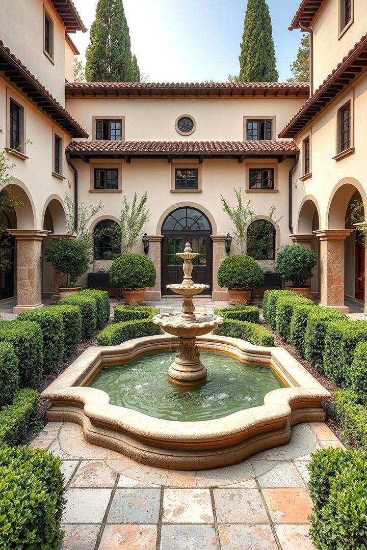 Fountain Focal Point Garden - 30 Mediterranean Garden Ideas