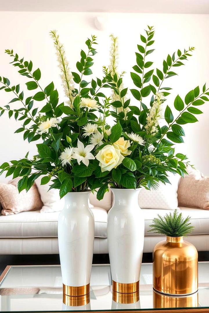 Fresh Cream and Gold Botanical Arrangements - 30 Cream and Gold Living Room Ideas