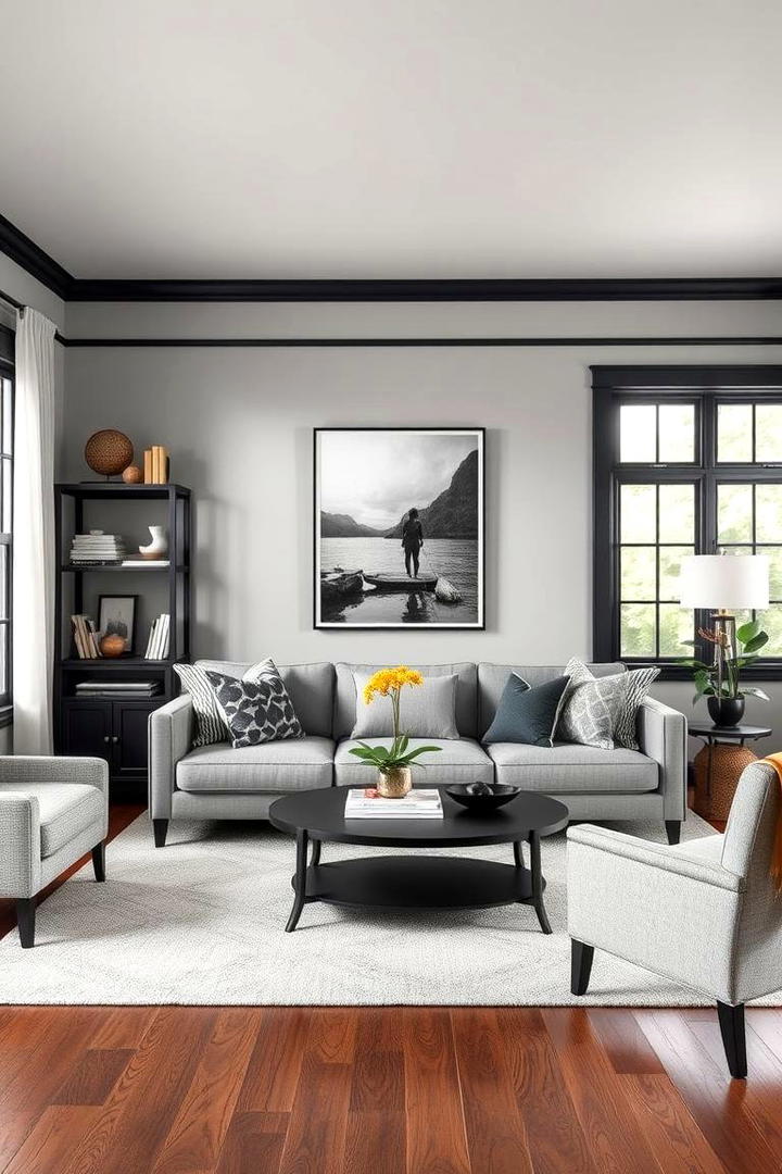 Functional Artistry - 30 living room grey walls black trim