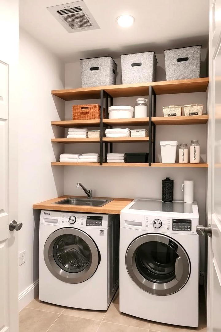 Functional Open Shelving Solutions - 30 basement laundry room ideas