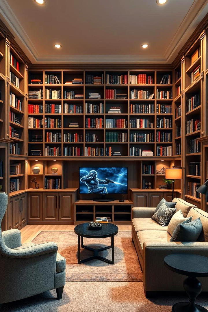 Gaming Library Lounge - 30 Basement Game Room Ideas