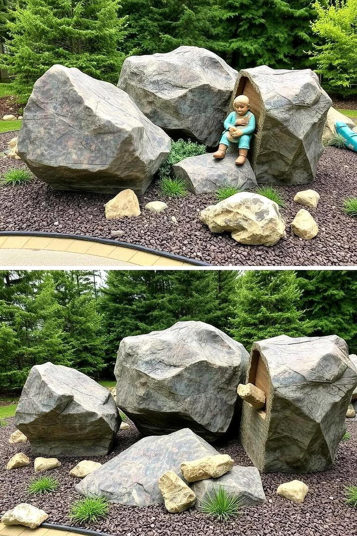 Garden Art with Boulder Accents - 30 Black River Rock Landscaping Ideas