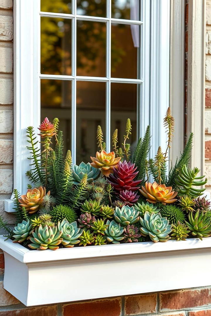 Garden Window Box Succulent Arrangement - 30 Outdoor Succulent Container Ideas