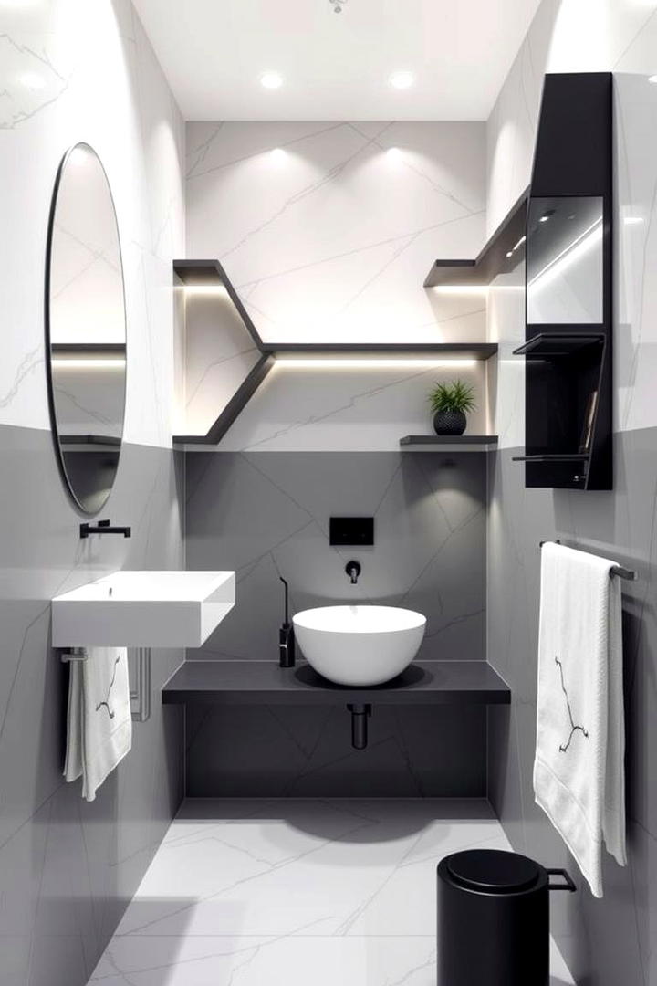 Geometric Edge Shelves - 30 Small Bathroom Shelving Ideas