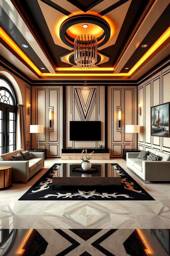 Geometric Elegance - 30 Art Deco Living Room Ideas