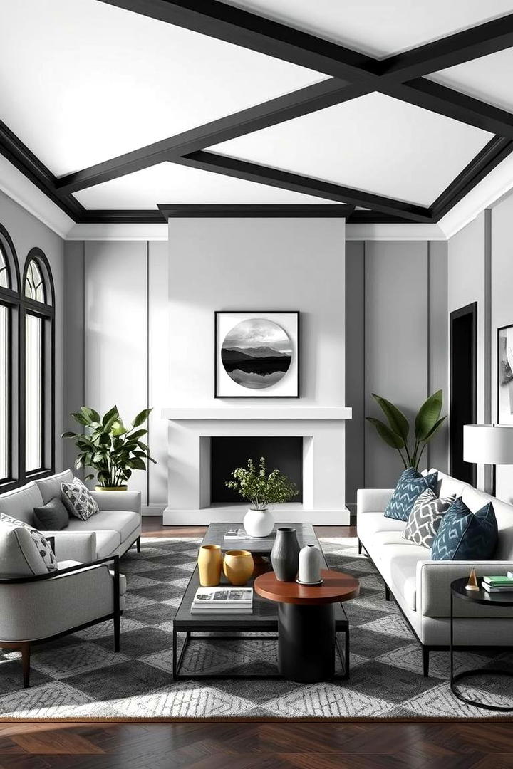 Geometric Harmony - 30 living room grey walls black trim