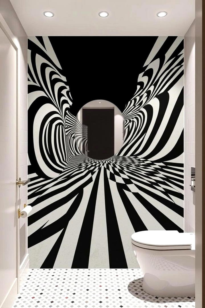 Geometric Illusion Art - 30 Bathroom Mural Ideas