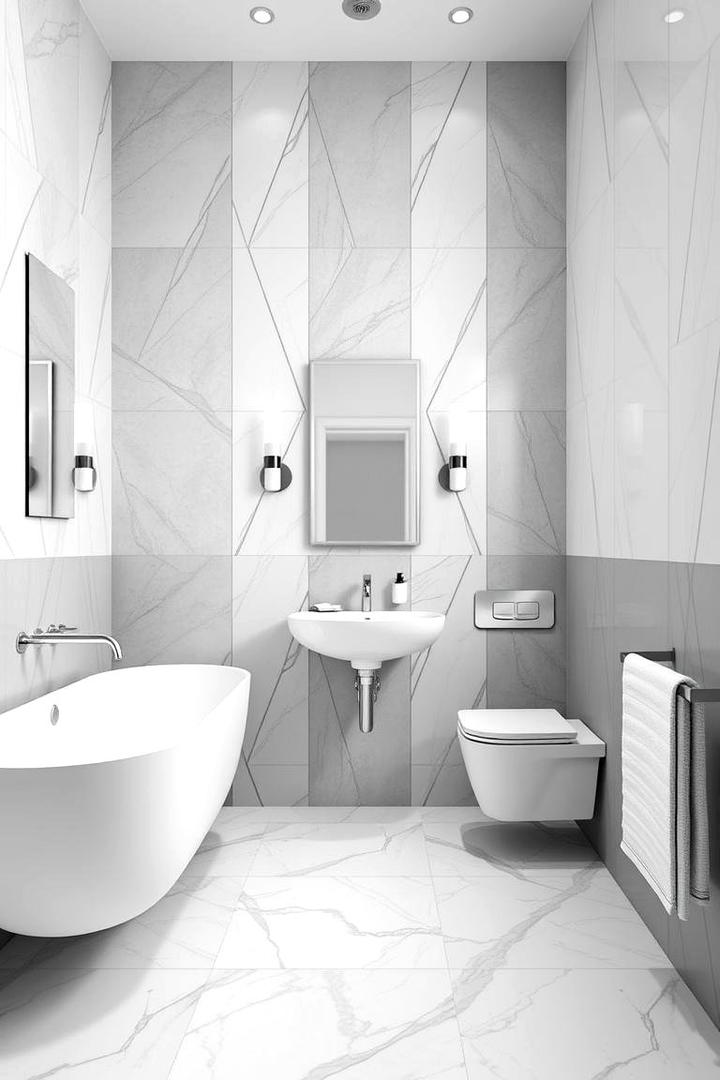 Geometric Line Precision - 30 Grey and White Bathroom Ideas