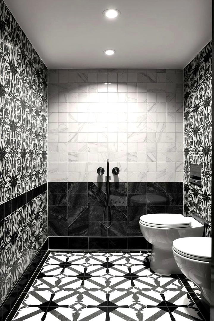 Geometric Pattern Play - 30 Basement Bathroom Ideas