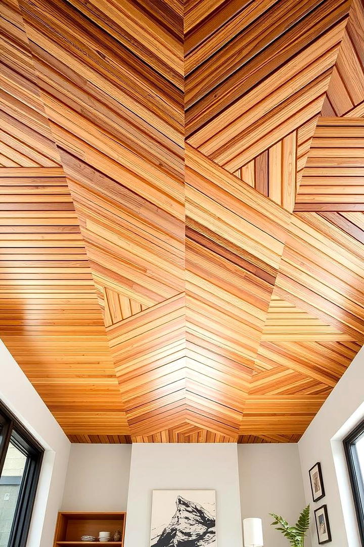 Geometric Pattern Wood Slat Ceiling - 30 Wood Slat Ceiling Ideas