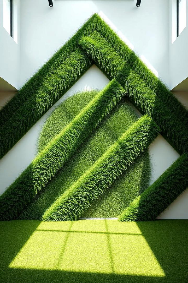 Geometric Turf Design - 30 Artificial Grass Wall Design Ideas