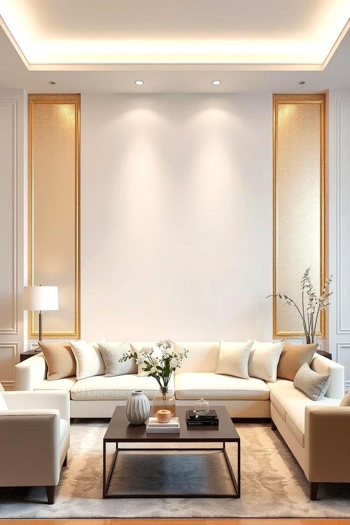 Glamorous Cream and Gold Accent Wall - 30 Cream and Gold Living Room Ideas