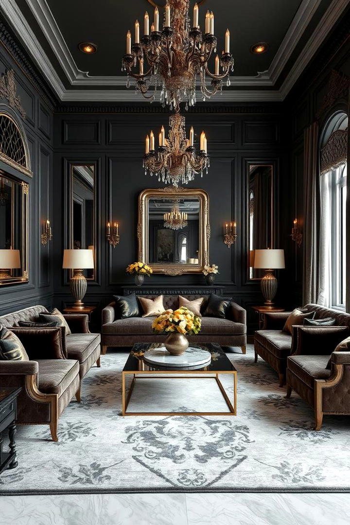 Glamorous Luxe Living - 30 Contrasting Living Rooms With Dark Grey Walls