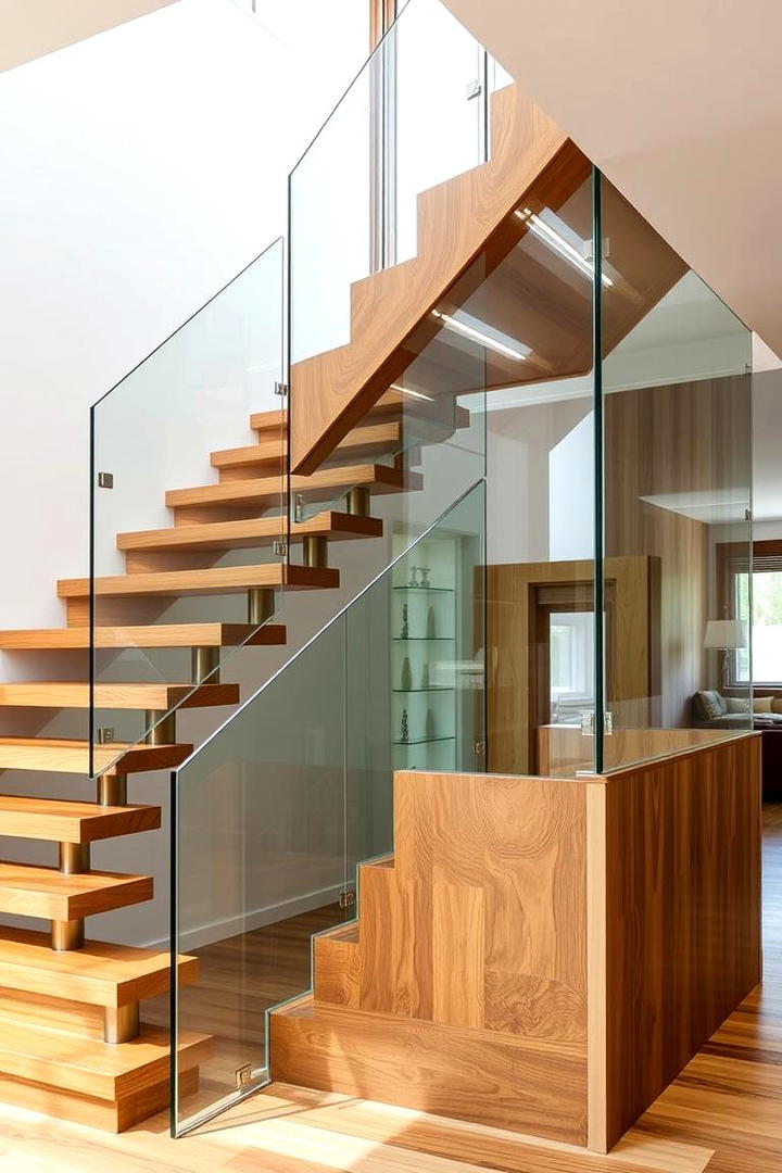 Glass and Wood Fusion - 30 Wooden Staircase Ideas