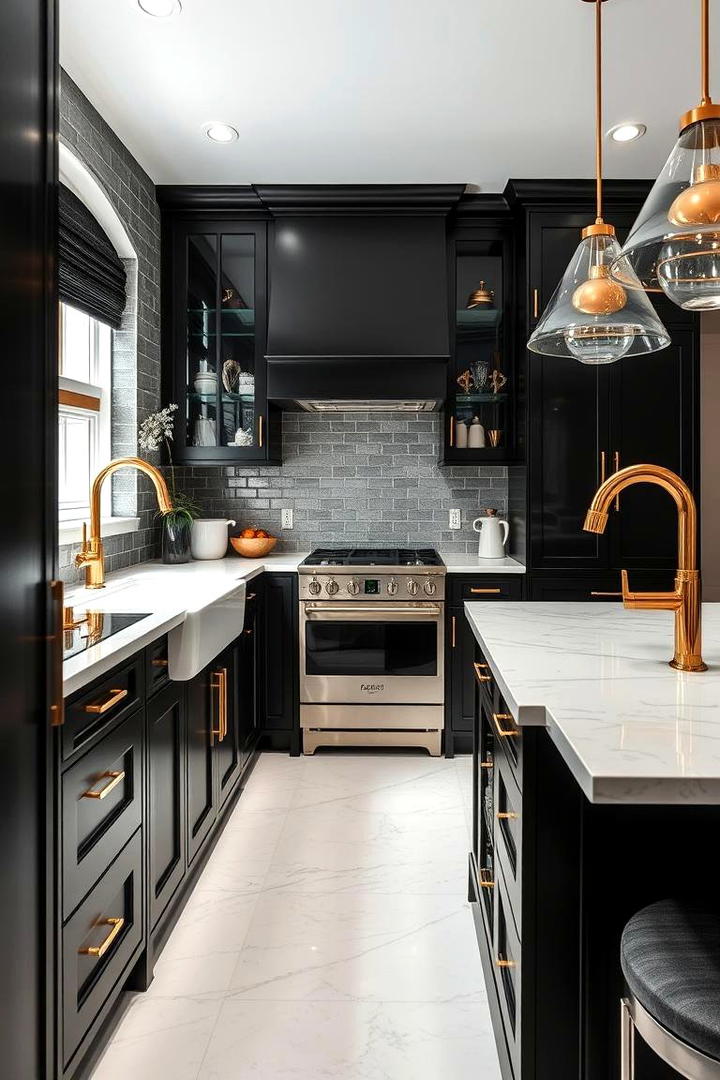 Gleaming Gold Hardware - 30 black white and gold kitchen ideas