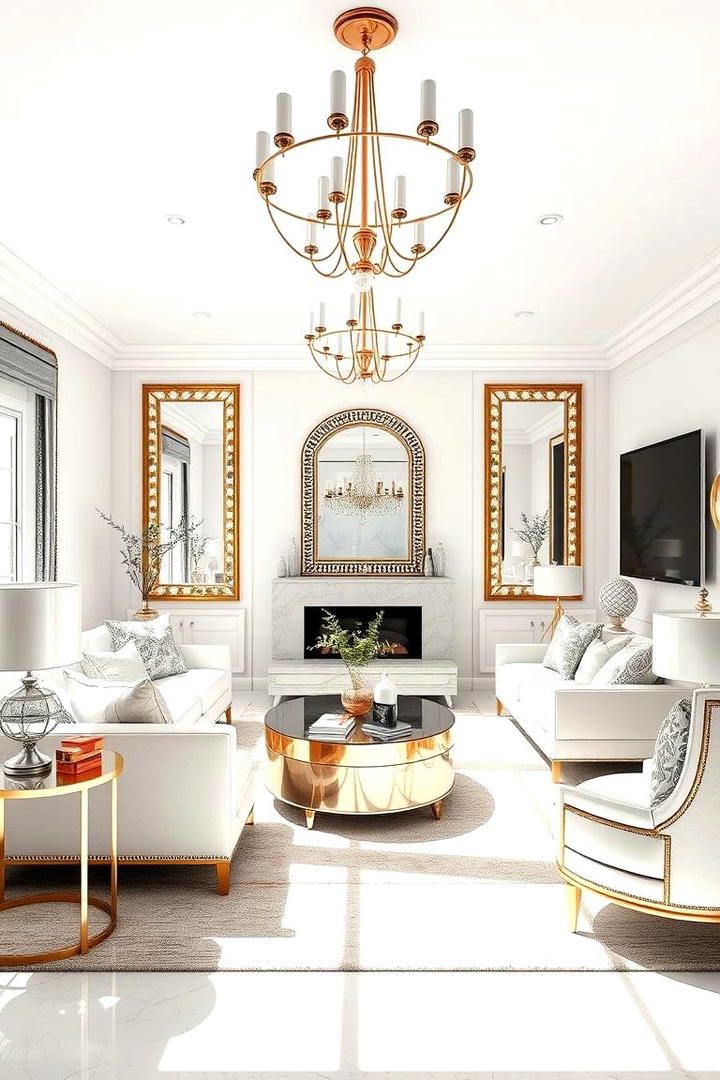 Gleaming Metallic Accents - 30 Glam Living Room Ideas