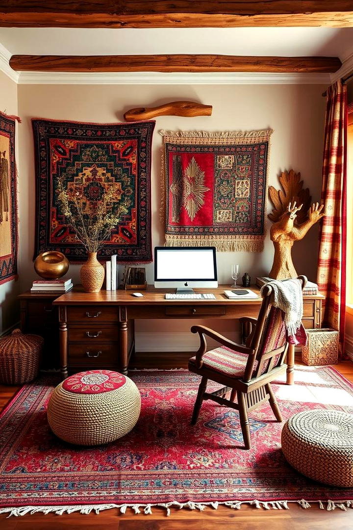 Global Artisan Furnished Study - 30 Bohemian Home Office Ideas