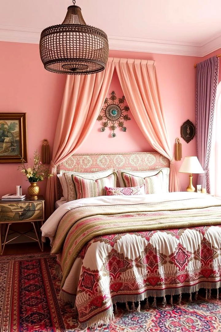 Global Patterns and Tapestry Elegance - 30 Pink Boho Bedroom Ideas