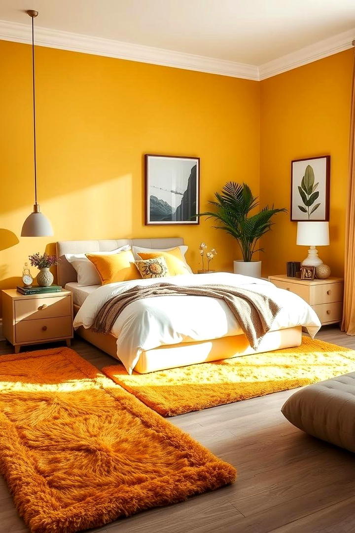 Golden Floor Rugs - 30 Yellow Bedroom Ideas