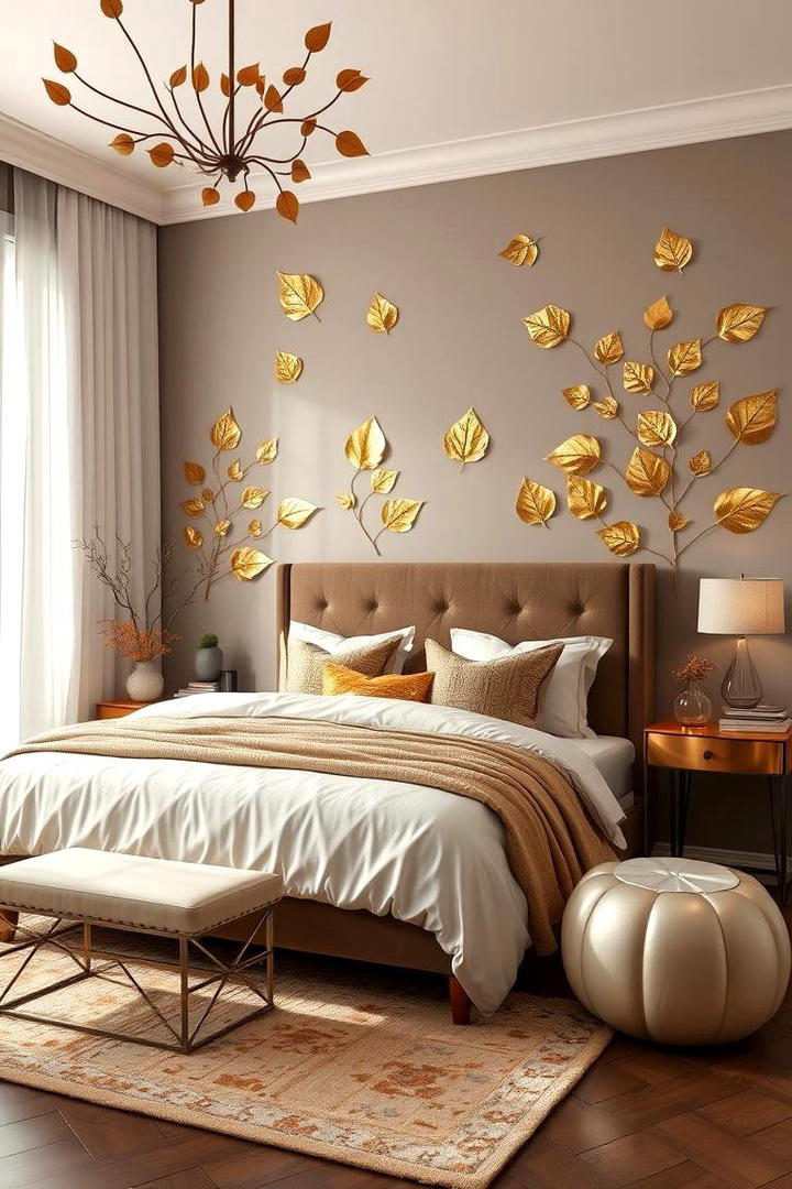 Golden Leaf Accents - 30 Fall Bedroom Decor Ideas