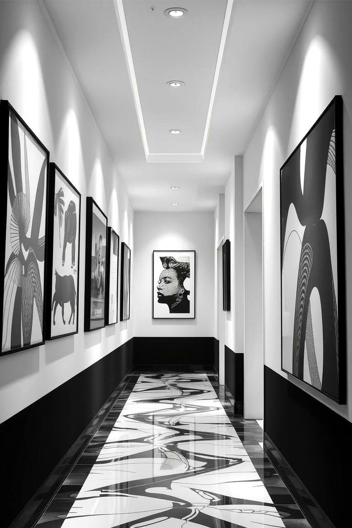 Graphic Wall Art Displays - 30 Black and White Hallway Ideas