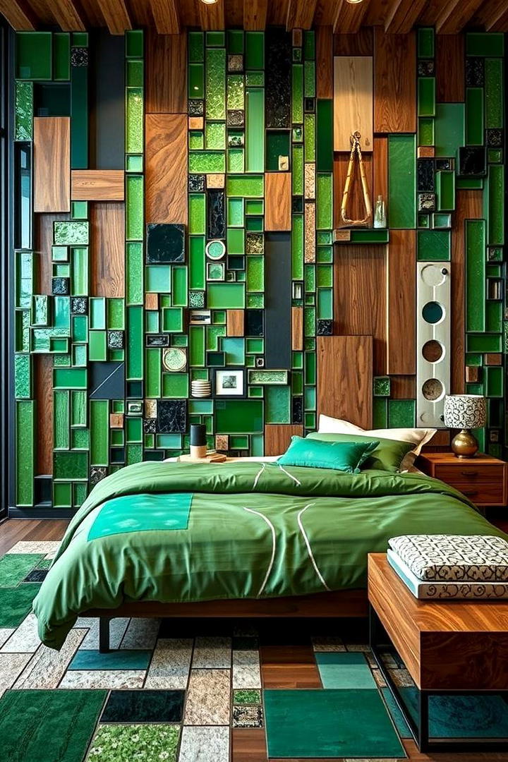 Green Mosaic of Mixed Materials - 30 Green Panelling Bedroom Ideas