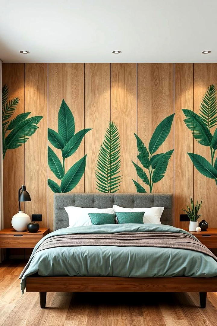 Green Patterned Plywood Panels - 30 Green Panelling Bedroom Ideas